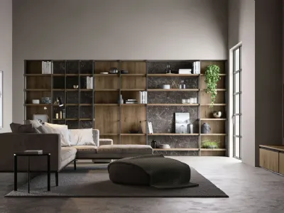 Libreria Living Kronos in metallo e laminato effetto legno e effetto marmo di Arredo3