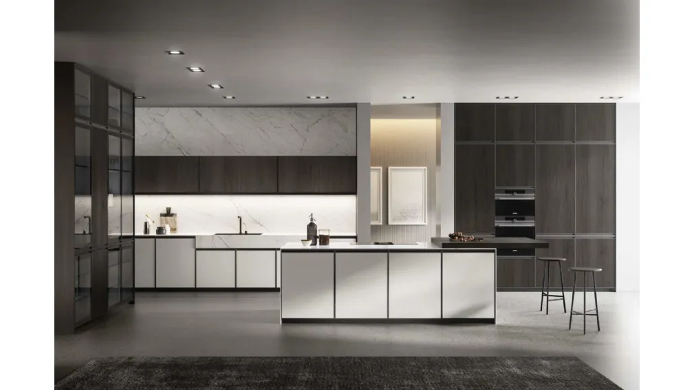 Cucina Moderna in Pet e rovere ebano con isola Kronos 02 di Arredo3